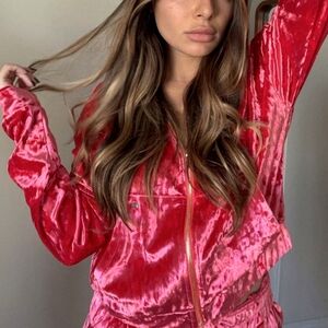 🆕️ fabletics x vanessa hudgins • crushed velour zip up hoodie in strawberry